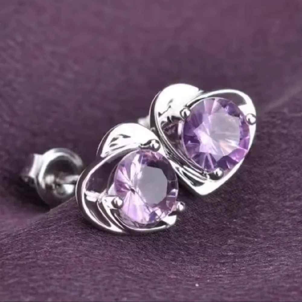 Elegant Purple Gemstone Stud Earrings - Picture 2 of 4